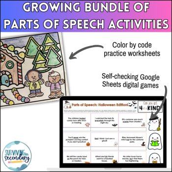 Parts of Speech Review GROWING BUNDLE - No-Prep Print & Digital ELA Activities, image 2