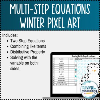 Multi-Step Equations Winter Pixel Art Digital Activity, image 2
