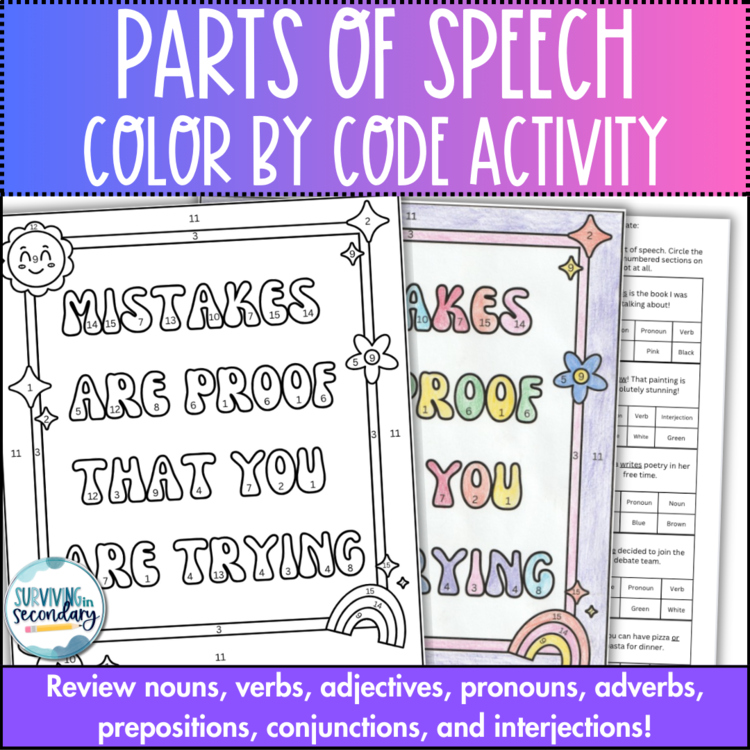 Parts of Speech Color by Code - No-Prep Activity for ELA