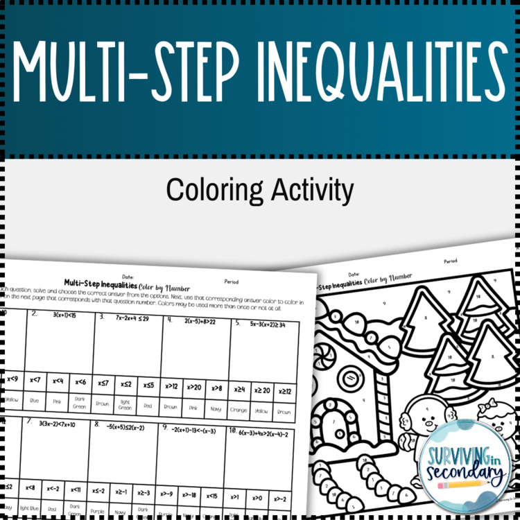 Multi-Step Inequalities Holiday Gingerbread Coloring Activity