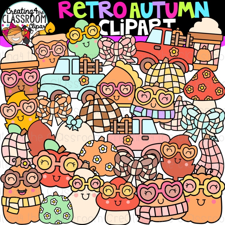Retro Autumn Clipart | Groovy Fall clipart for decor and worksheets