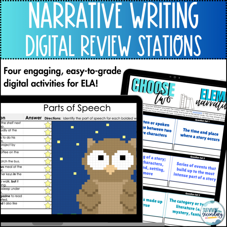 Narrative Writing Skills Digital Review Stations - Four ELA Activities Included!