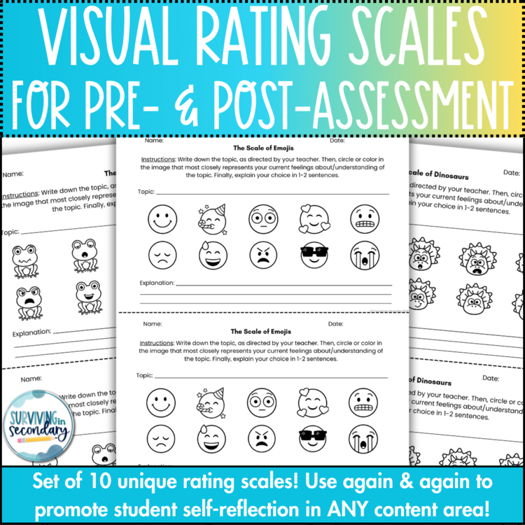 Rating Scale & Reflection Activity - Set of 10 Reusable Pre- & Post-Assessments