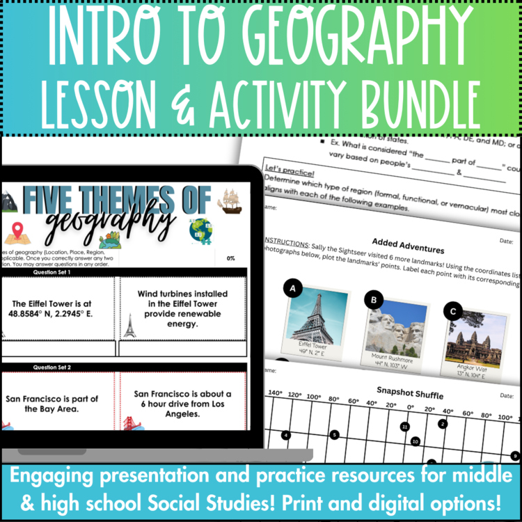 Introduction to Geography BUNDLE - 5 Themes of Geography Lessons and Activities