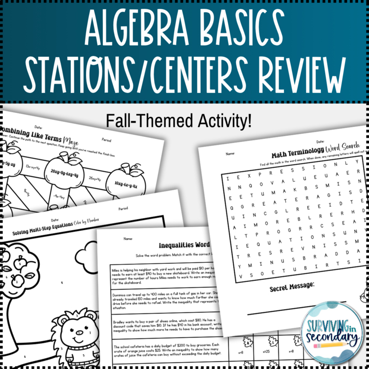 Algebra Basics Fall-Themed Stations/Centers Review