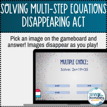 Solving Multi-Step Equations Disappearing Act Review Game, image 2