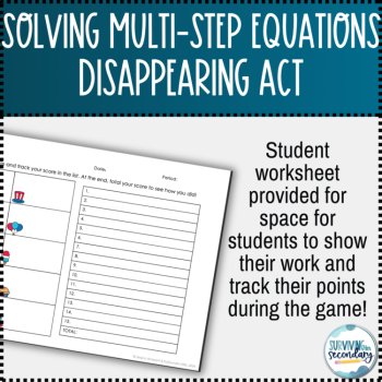 Solving Multi-Step Equations Disappearing Act Review Game, image 3