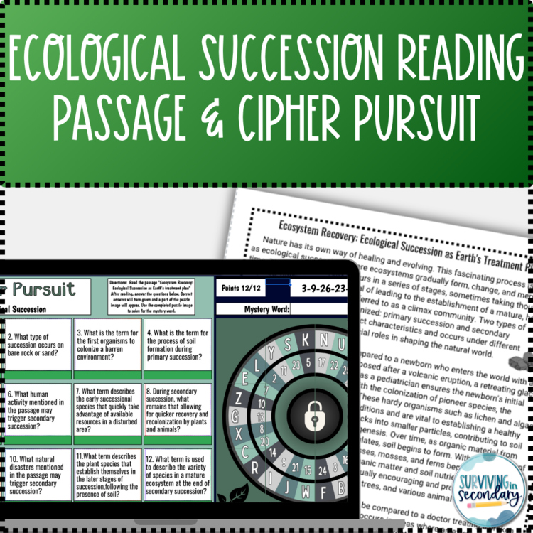 Ecological Succession Reading Passage and Cipher Pursuit Digital Resource
