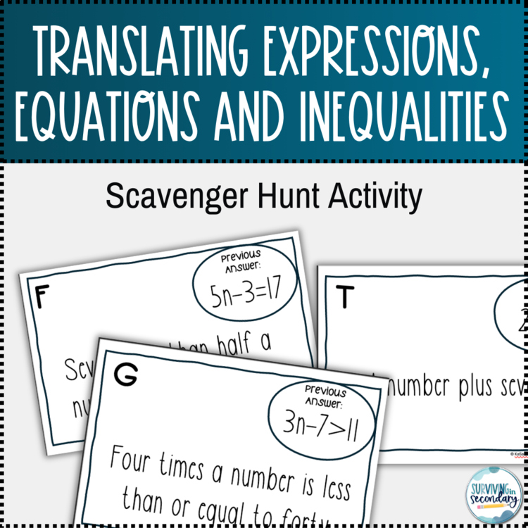 Translating Algebraic Expressions, Equations, and Inequalities Scavenger Hunt