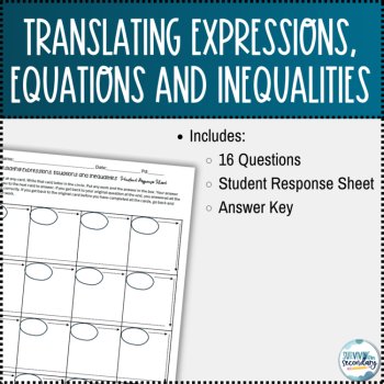 Translating Algebraic Expressions, Equations, and Inequalities Scavenger Hunt, image 2