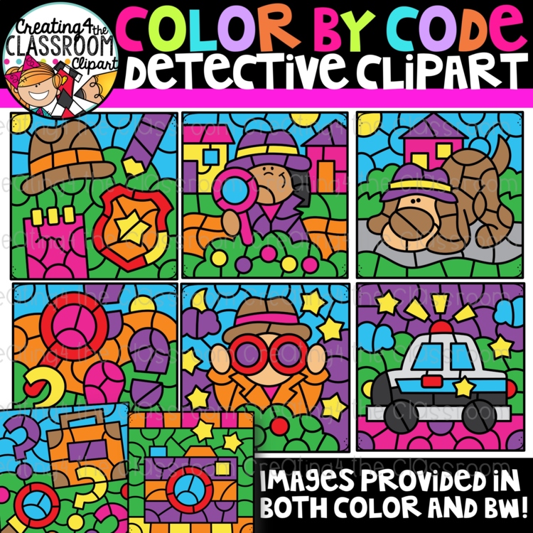 Detective Color by Code Clipart | Color by Number Templates