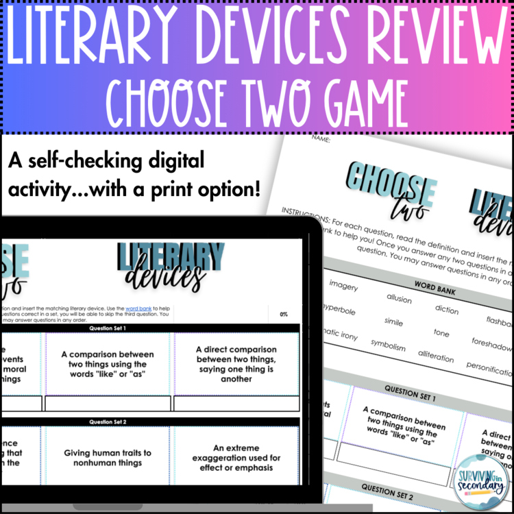 Literary Devices Choose Two - Print & Digital Activity for Middle & High School