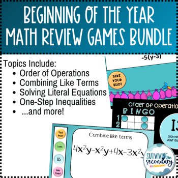 Beginning of the Year Algebra Review Games - Back to School Math Activities, image 2