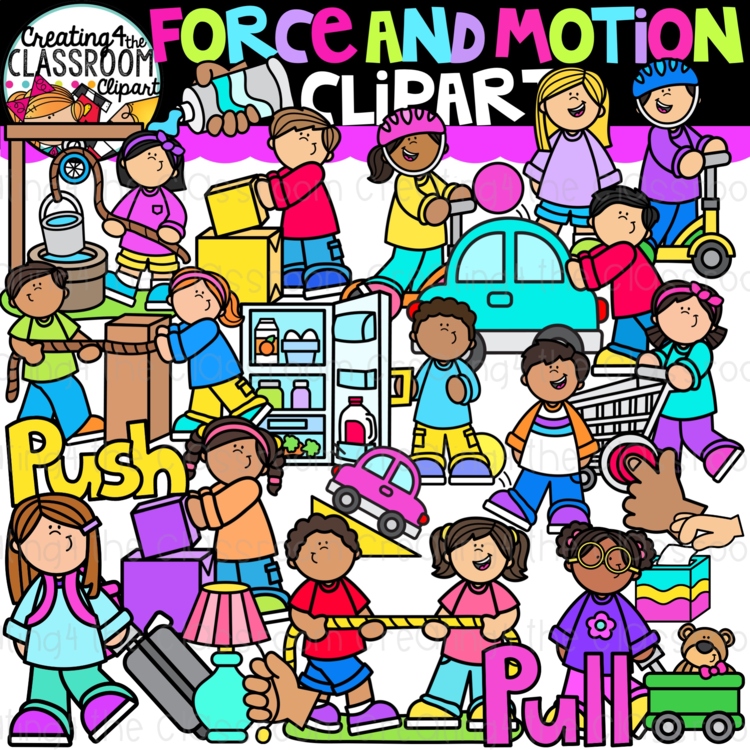 Force and Motion Clipart | Science Clipart for Kids | Push and Pull Images
