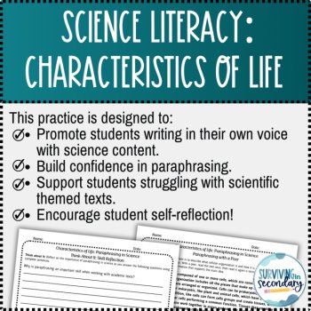 Characteristics of Life/Living Things & Paraphrasing Science Literacy Lesson, image 2