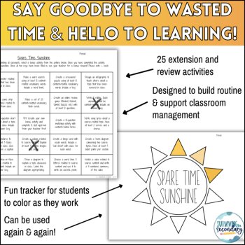 Spare Time Sunshine - Early Finisher Choice Board for Middle and High School, image 2