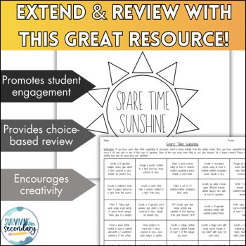 Spare Time Sunshine - Early Finisher Choice Board for Middle and High School, image 3