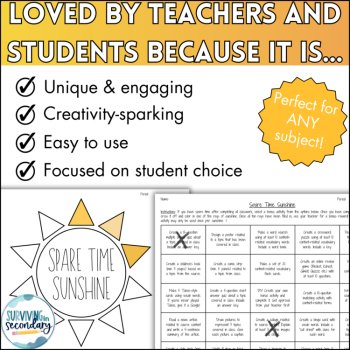Spare Time Sunshine - Early Finisher Choice Board for Middle and High School, image 4