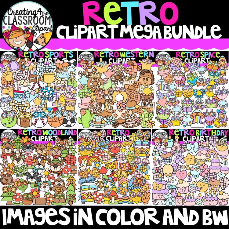 Retro Mix Clipart Bundle {Cute Groovy Clipart}