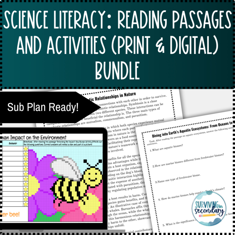 Science Literacy Lessons, Passages & Activities for Middle & High School Bundle