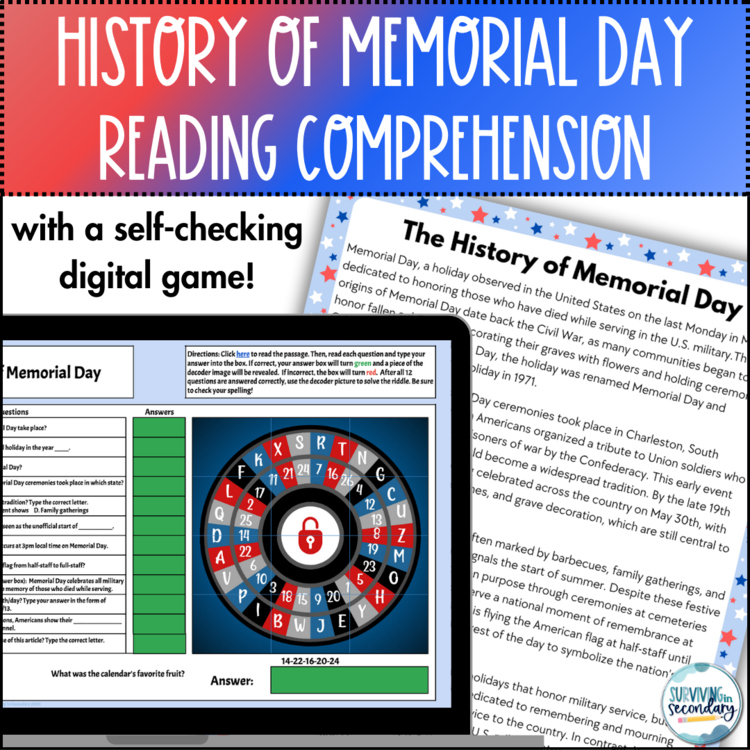 History of Memorial Day Reading Comprehension & Digital Activity