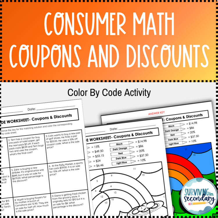 Coupons and Discounts Coloring Activity