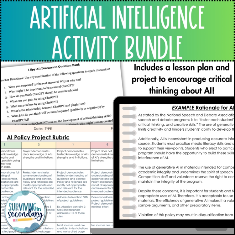 AI Activity Bundle - Digital Literacy Resources to Tackle ChatGPT in High School