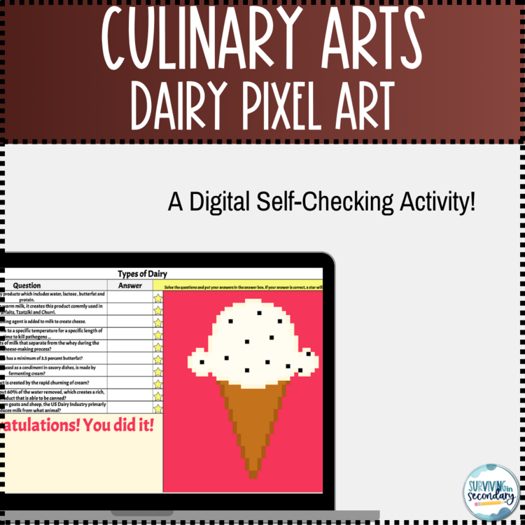 Culinary Arts: Dairy Pixel Art Digital Activity
