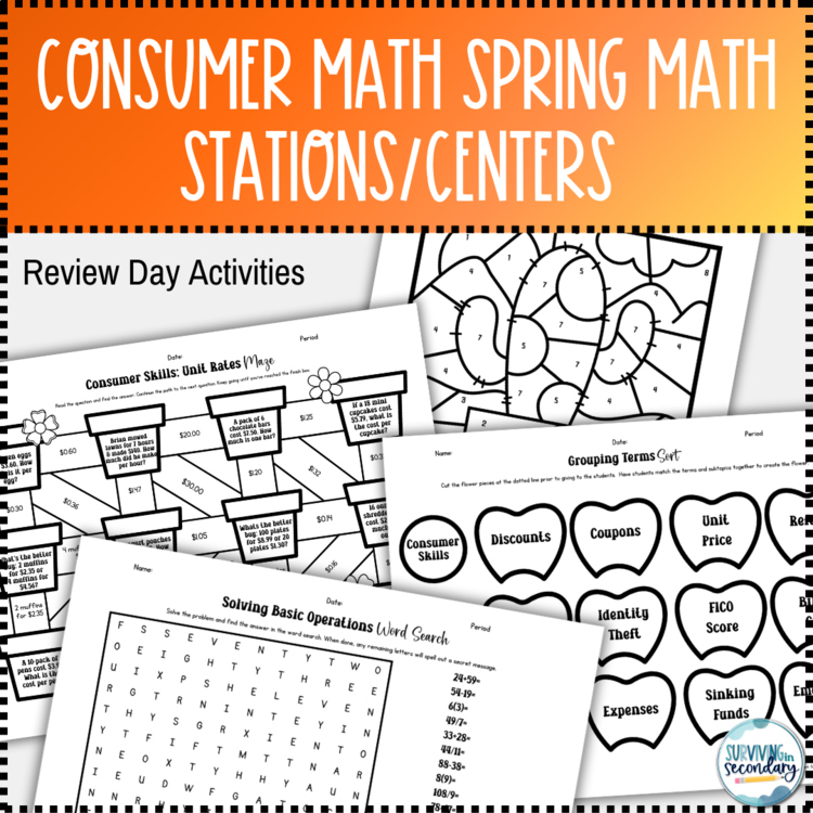 Consumer Math Spring Themed Station/Centers Activities