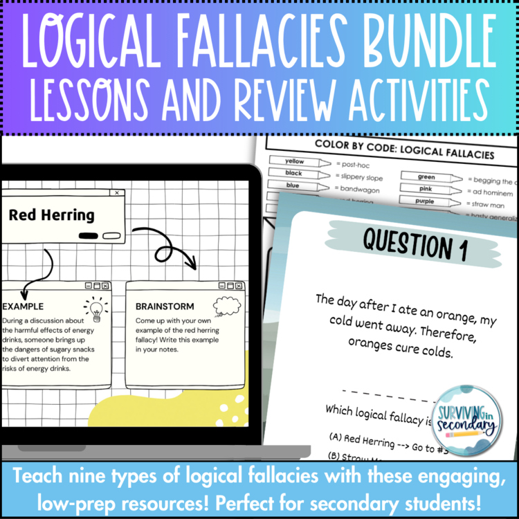 Logical Fallacies Activity BUNDLE - Lessons & Review for ELA, Debate, & more!