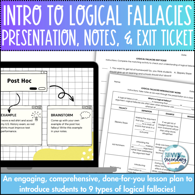 Introduction to Logical Fallacies Lesson - Presentation, Notes, & Exit Ticket