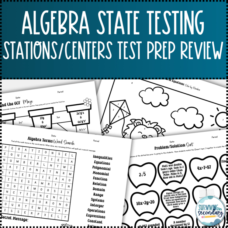 Algebra State Test Prep Stations Activity - Spring-Themed Review Centers