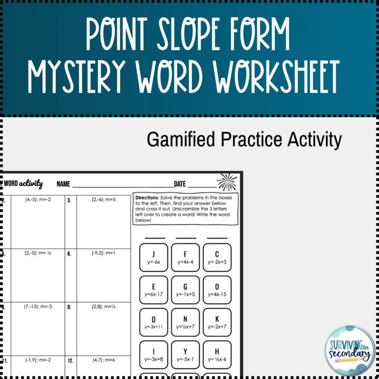Point-Slope Form Mystery Word Worksheet