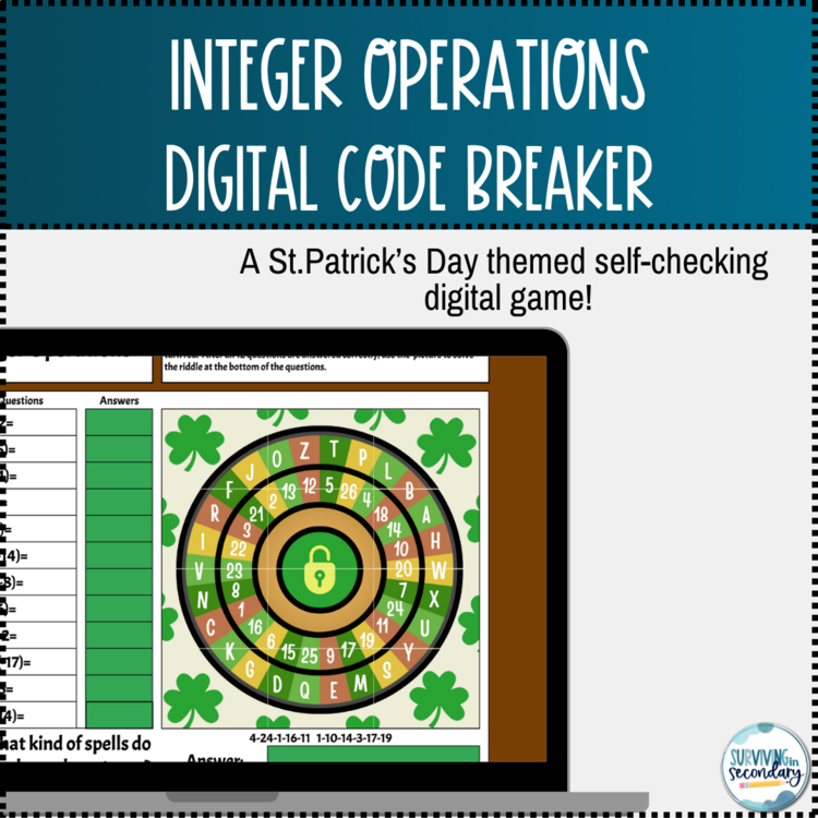 St. Patrick's Day Math | Integer Operations | Digital Pursuit Activity