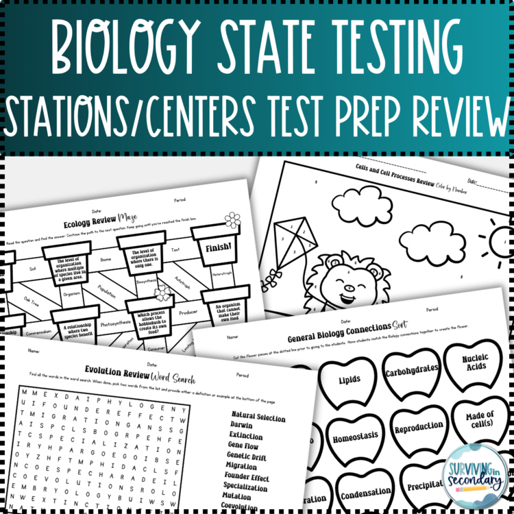 Biology State Test Prep Stations Activity - Spring-Themed Review Centers