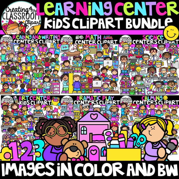 Learning Center Kids Clipart Bundle | Kids working together clipart