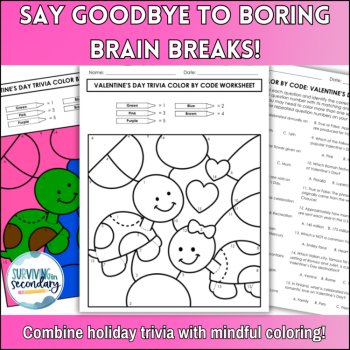 Valentine's Day Trivia Color by Code - No-Prep Holiday Lesson or Brain Break, image 2