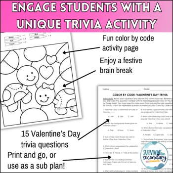 Valentine's Day Trivia Color by Code - No-Prep Holiday Lesson or Brain Break, image 3