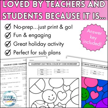 Valentine's Day Trivia Color by Code - No-Prep Holiday Lesson or Brain Break, image 4