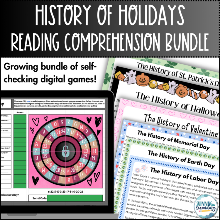 Holiday Reading Comprehension BUNDLE - Digital Games for Middle & High School