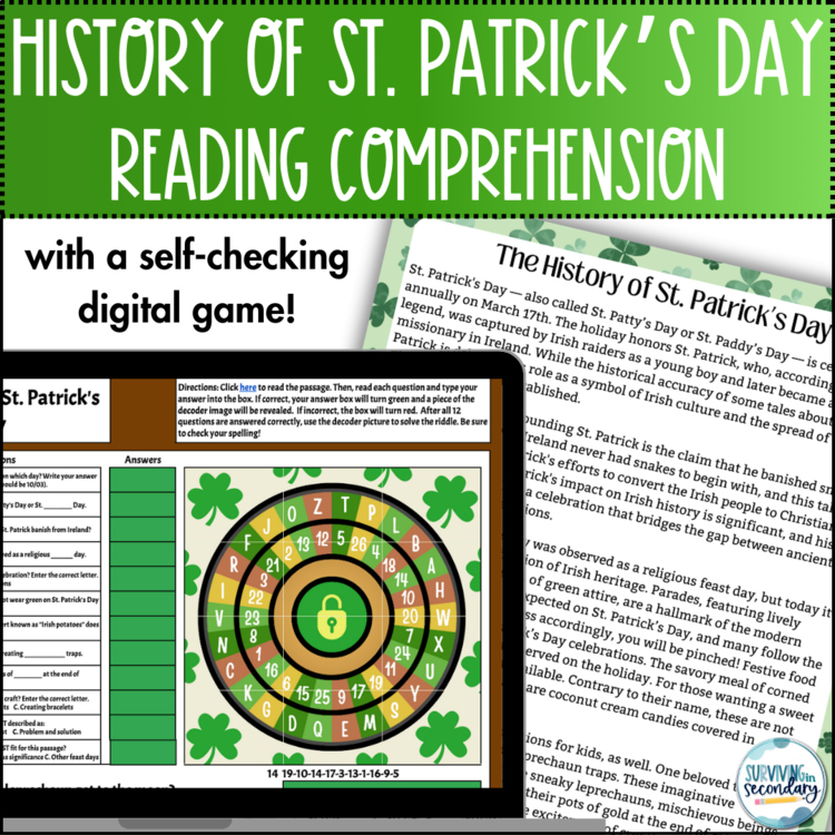 History of St. Patrick's Day Reading Comprehension & Game - Middle & High School