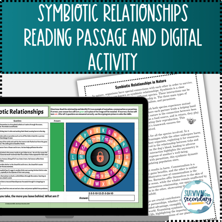 Symbiotic Relationships Reading Passage and Cipher Pursuit Digital Resource