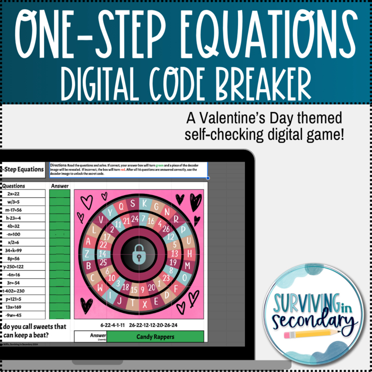 Freebie! One-Step Equations Digital Cipher Pursuit - Valentine's Day Edition