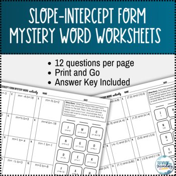 Slope-Intercept Form Mystery Word Worksheet for Algebra, image 2