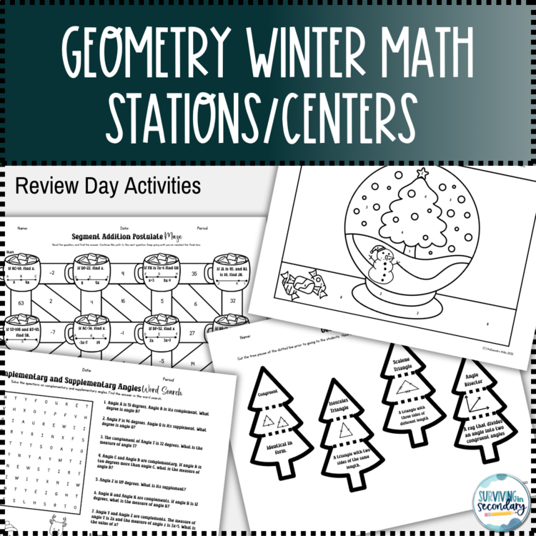 Geometry Winter Math Stations Centers Review Activity