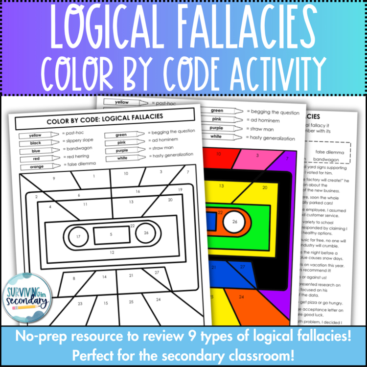 Logical Fallacies Color by Code - No-Prep Activity for ELA, Debate, and more!