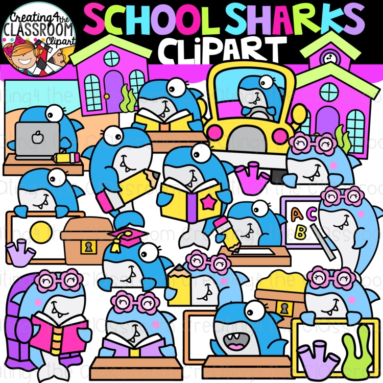 School Sharks Clipart {Summer Shark Clipart}
