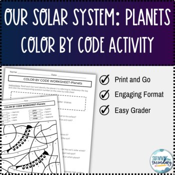 Our Solar System - Planets Color by Code Review Activity, image 2