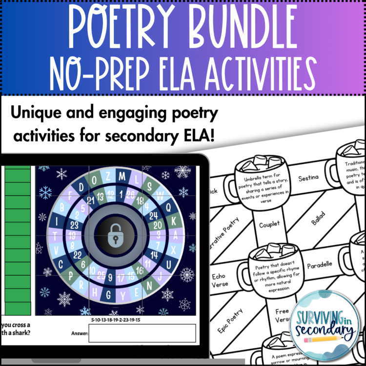 Poetry Review BUNDLE - Types of Poems and Key Poetic Terms - Activities for ELA
