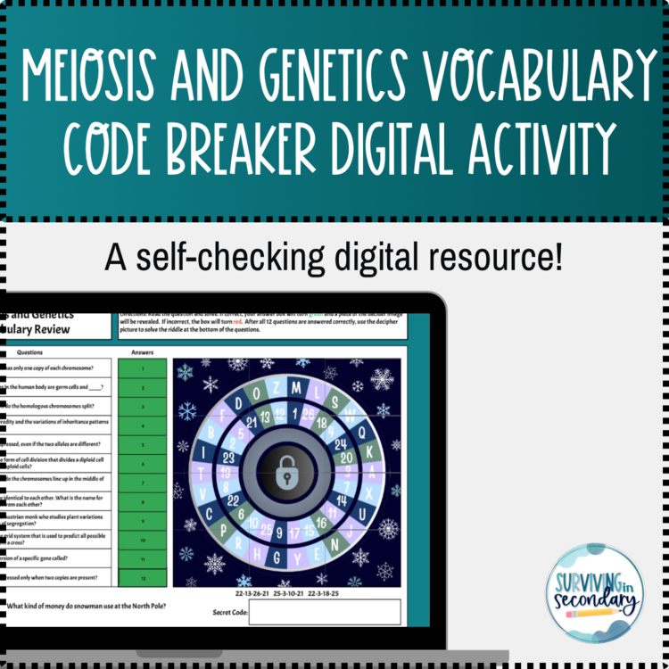 Meiosis and Genetics Vocab Review - Winter-Themed Cipher Pursuit Digital Game